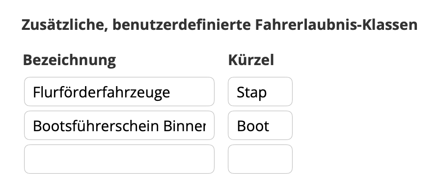 zusätzliche Fahrerlaubnisklasssen