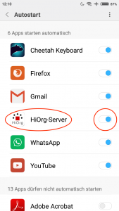 Autostart für HiOrg-Server aktivieren und HiOrg-Server anklicken